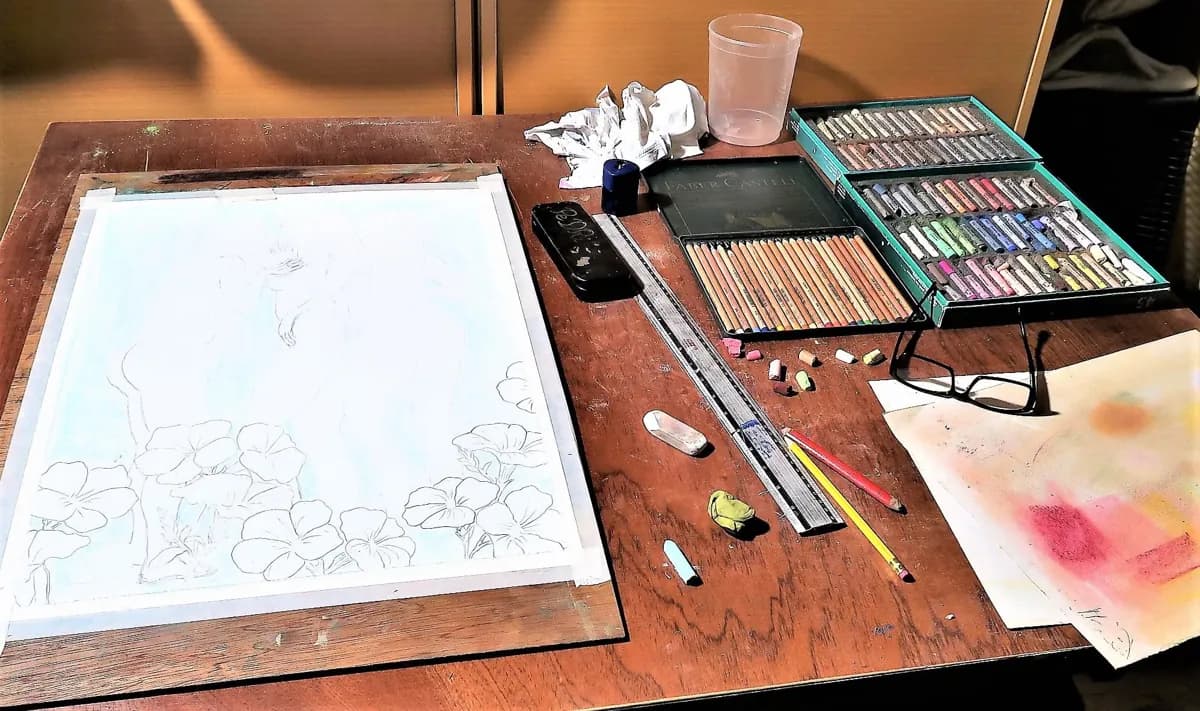 Pastels en werk in wording